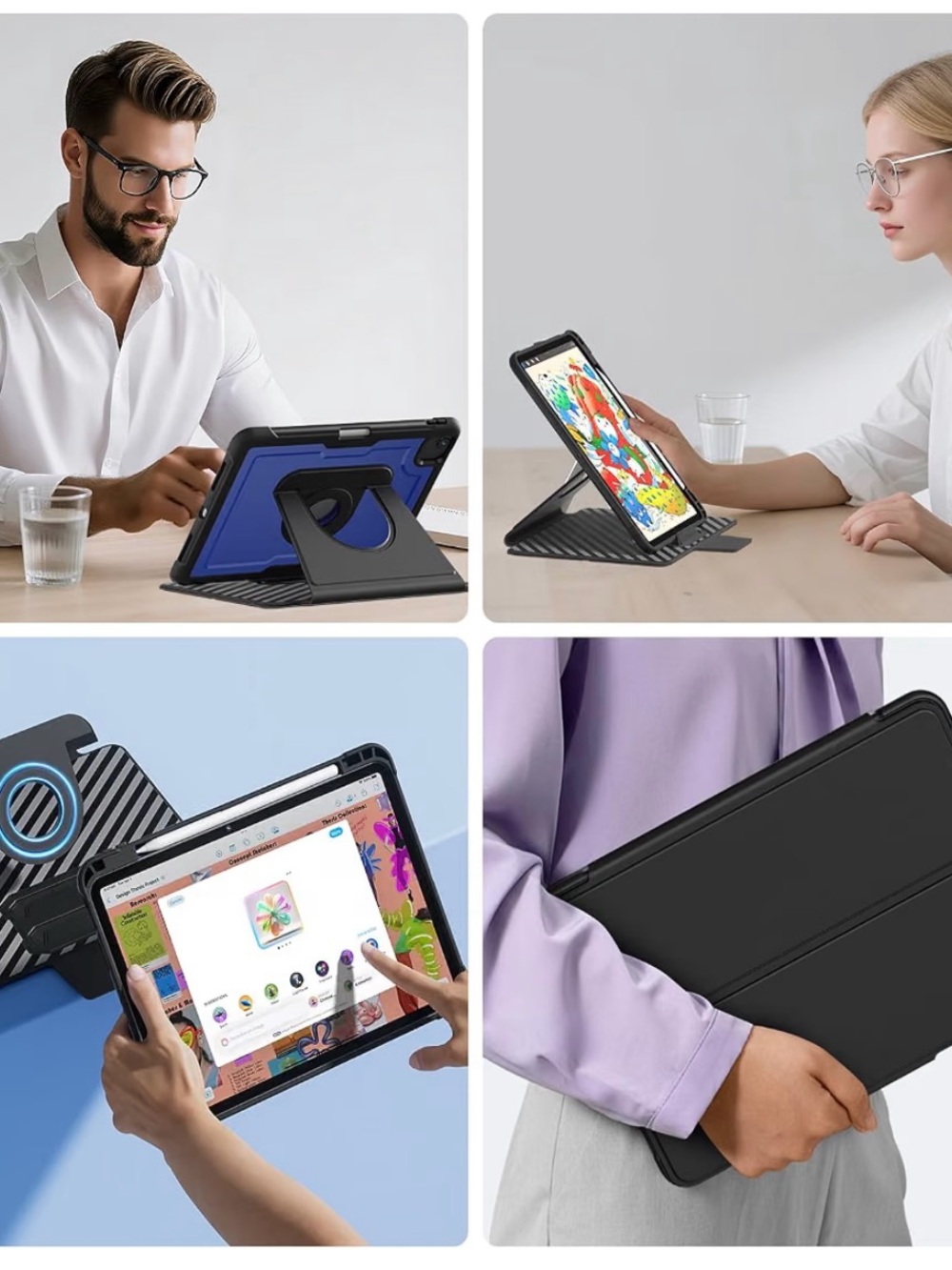Universal Tablet Case with Rotating Kickstand - Black & Blue